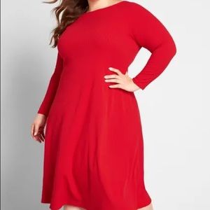 3X ModCloth Red Sweet Simplicity Long Sleeve Midi Dress